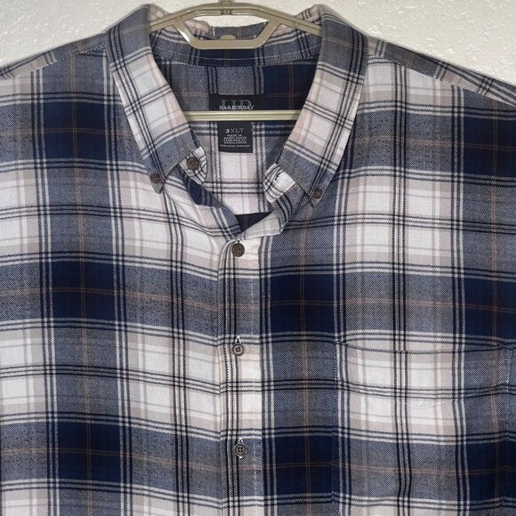 HB Harbor Bay Men's 3XLT Flannel Shirt Long Sleeve Blue Plaid Button-Down Cotton - Picture 2 of 16